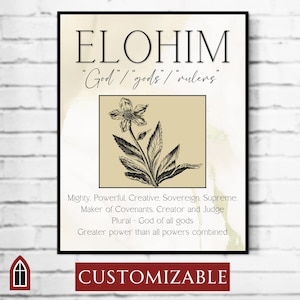Póster de Jesús para el hogar cristiano, arte mural de Elohim, descarga de arte digital de Yahvé, decoración de pared cristiana, nombres de Dios, arte cristiano moderno