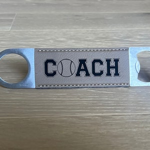 Personalized Leather Bottle Opener for Baseball Coach, Custom Engraved Baseball Bottle Opener,  End of Season Baseball Gift for Coach