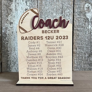 Regalo personalizado para entrenadores de fútbol, placa de entrenadores de fútbol, regalo de fin de temporada, regalo de equipo de fútbol para entrenador, premio de fútbol de madera