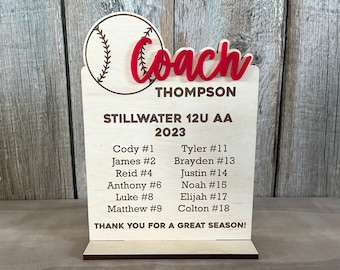 Personalized Baseball Coaches Gift, Baseball Coaches Plaque, End of Season Baseball Gift, Baseball Team Gift for Coach, Baseball Award