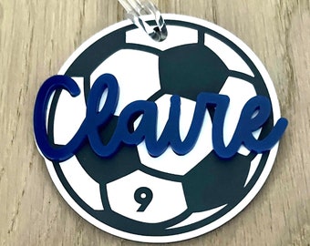 Personalized Soccer Bag Tag, Soccer Bag Charm, Soccer Player Name Tag, Soccer Tournament Gift, Soccer Team Gift, Back to School Soccer Tag