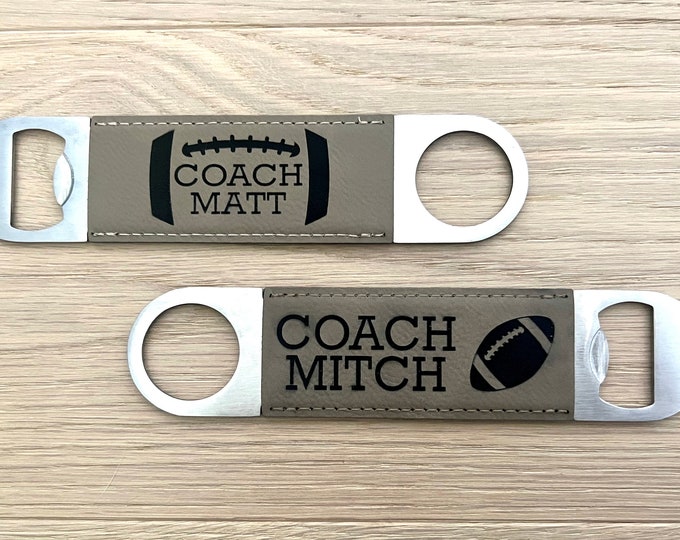 Personalized Leather Bottle Opener for Football Coach, Custom Engraved Football Bottle Opener,  End of Season Football Gift for Coach
