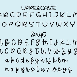 May include: A graphic image showing the uppercase and lowercase alphabet in two different fonts. The first font is a simple, bold, sans-serif font. The second font is a cursive script font.