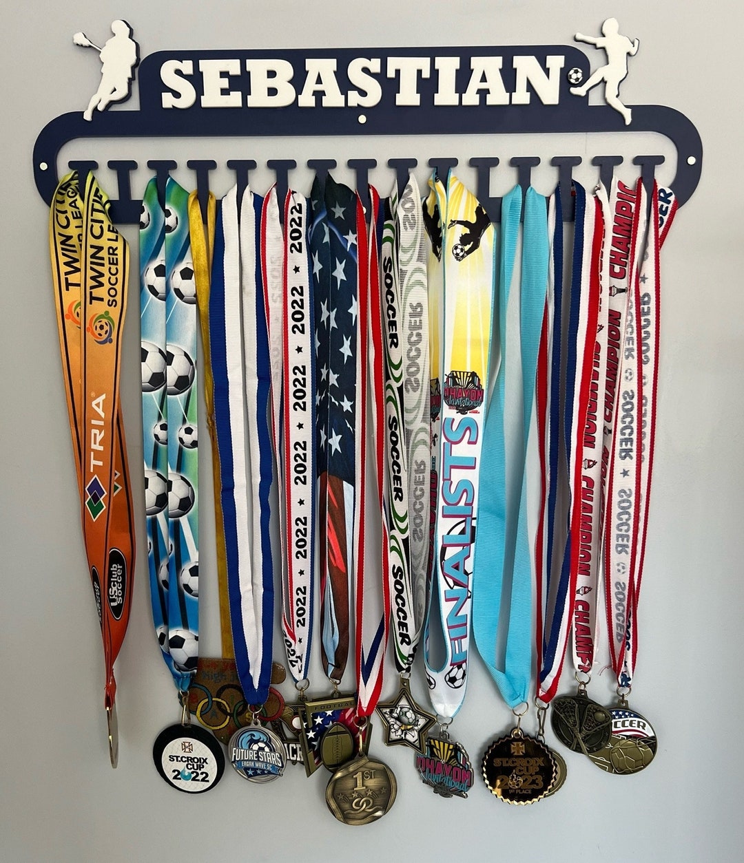 Personalized Sports Medal Hanger, Custom Ribbon and Medal Hanger, Wood