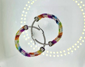 PRISMATIC LOVE Collection diamond rainbow checkerboard hoop earrings