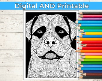 Printable Adult Color Page, Dog Coloring Page, Animal Coloring Page, Instant Download, PDF Coloring Books, Digital Coloring Page