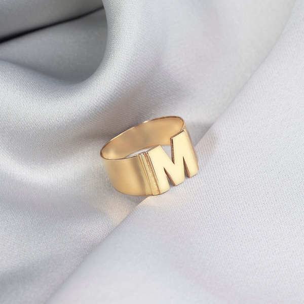 14K Som Gold Letter Ring, Dainty Letter Ring, Handmade Custom Letter Ring, Personalized Minimal Ring, Valentine's Day Gift, Gift for Her