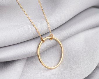 14K Som Gold Dainty Circle Necklace, Tiny Circle Necklace, Bridesmaids Necklace, Friendship Necklace, , Gift for Mom