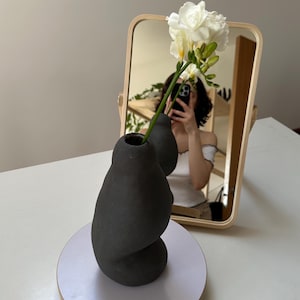 Black Stoneware Vase: Modern Ceramic Home Decor, Sculptural Abstract Vessel