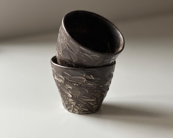 Kurinuki Ceramic Cup:Japanese Hand-Carved Technique, 150 ml / 5 oz
