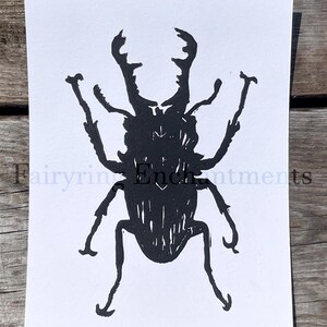 Stag Beetle — Hand-Printed Linocut Art Print