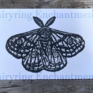 Moonlit Moth — Hand-Printed Linocut Art Print