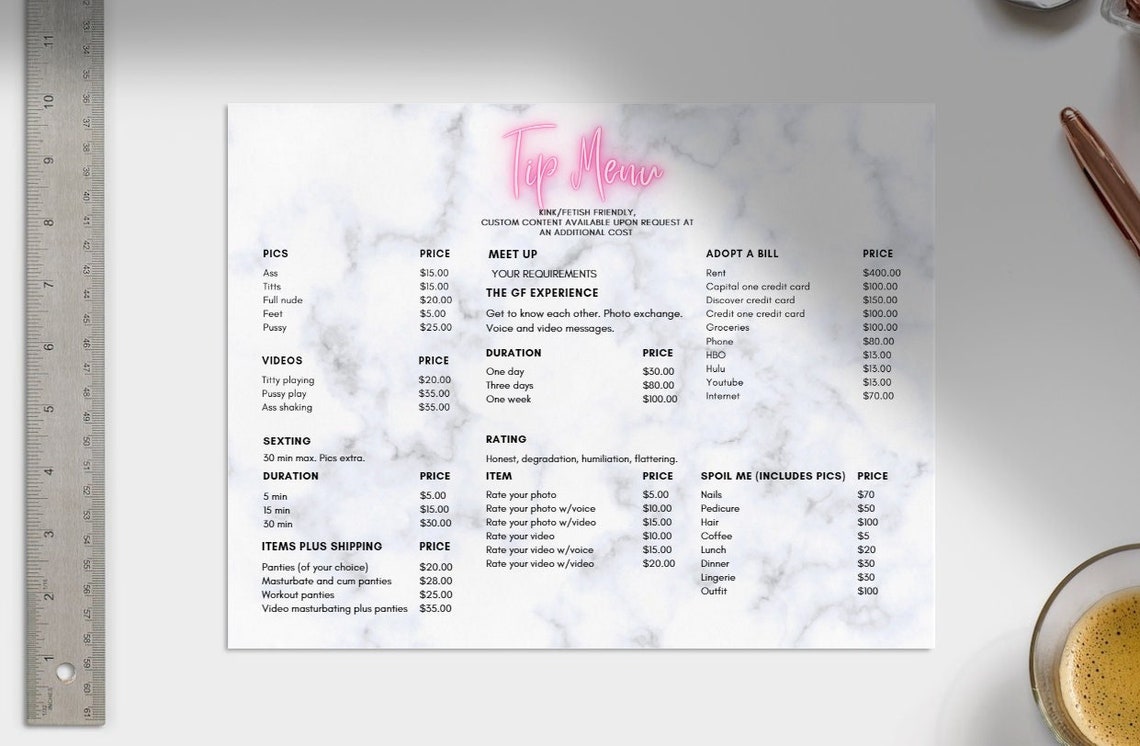 Only Fans Tip Menu- Template - Etsy