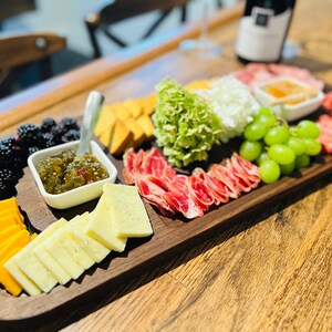 Personalized Walnut Charcuterie Board – Rustic Serving Platter with Bowls