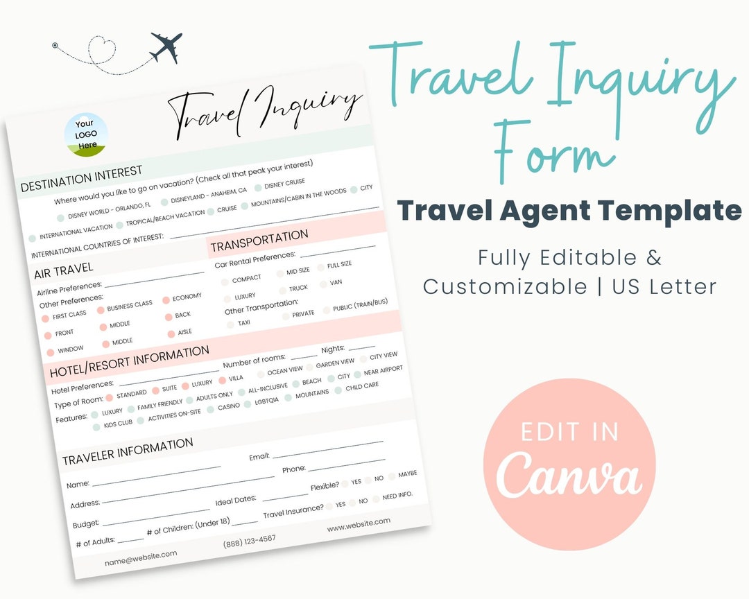 Travel Inquiry Template for Travel Agents Travel Inquiry Form Travel ...