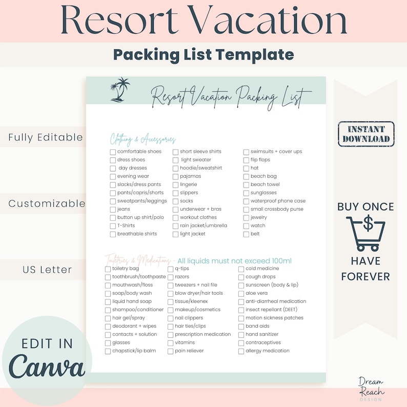 Resort Vacation Packing List Template for Travel Agents All-inclusive ...