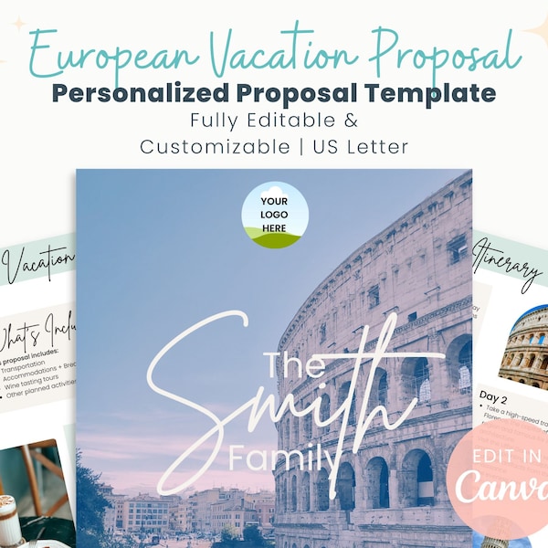 Personalized European Vacation Proposal Template for Travel Agents | European Vacation | Rome, Italy | Edit in Canva | Instant Download