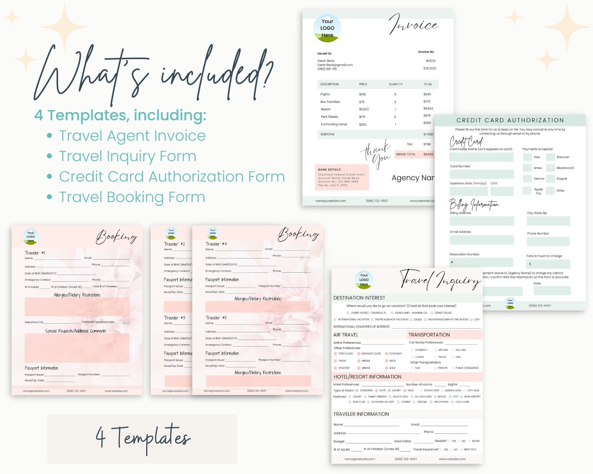 Travel Agent Forms Bundle Travel Booking Form Invoice Credit Card ...