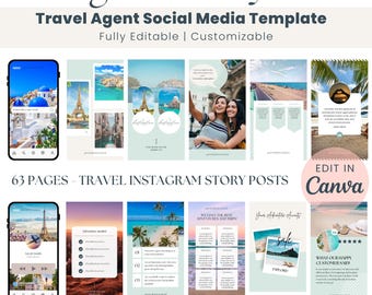 Mallar för Instagram-stories för resebyråer Anpassningsbara inlägg på sociala medier Flygblad för resebyråer Canva-mallar Instagram-stories för semester