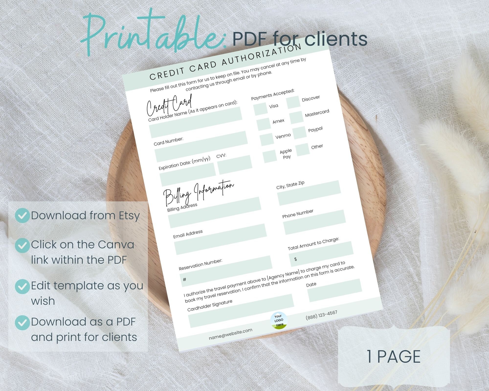 Credit Card Authorization Template for Travel Agents Travel Payment ...