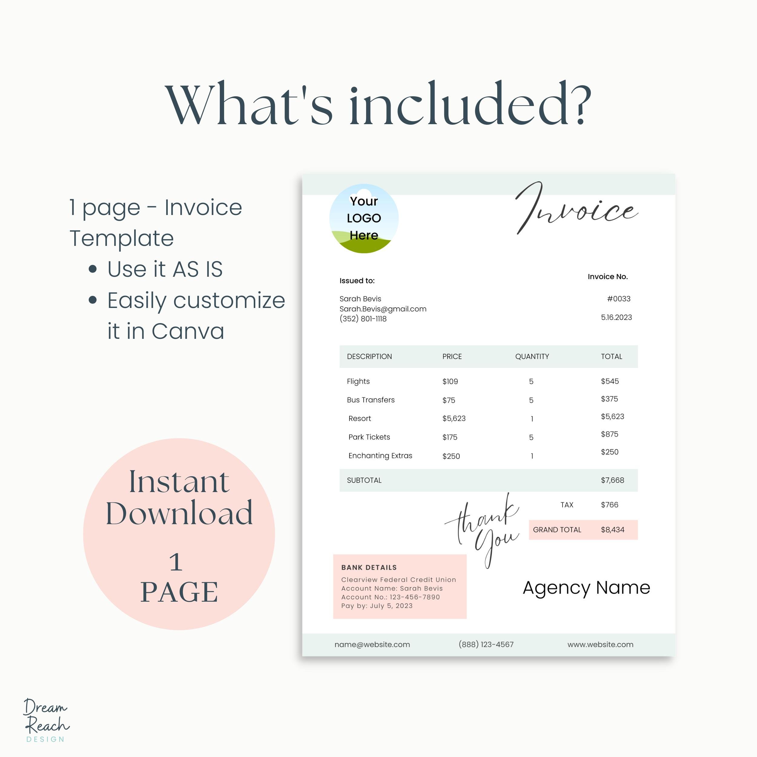 Invoice Template for Travel Agents Travel Invoice Travel Agent Forms ...