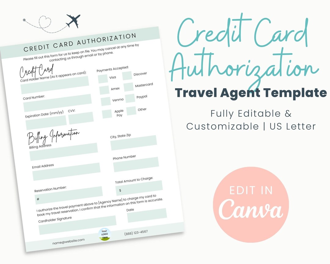 Credit Card Authorization Template for Travel Agents Travel Payment ...