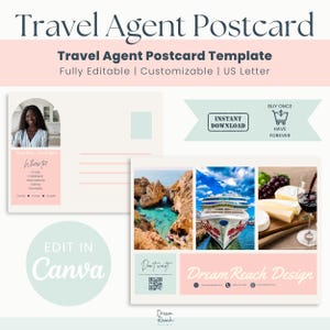 Postcard Template for Travel Agents Personalized Postcard Edit in Canva Instant Download Travel Agency Postcard