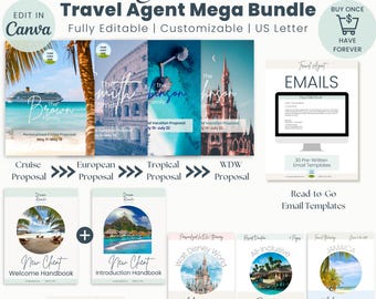 Travel Agent Starter Kit Mega Bundle  Orlando Theme Park  All-Inclusive Resort  Cruise  European Vacation  Packing List | Edit in Canva