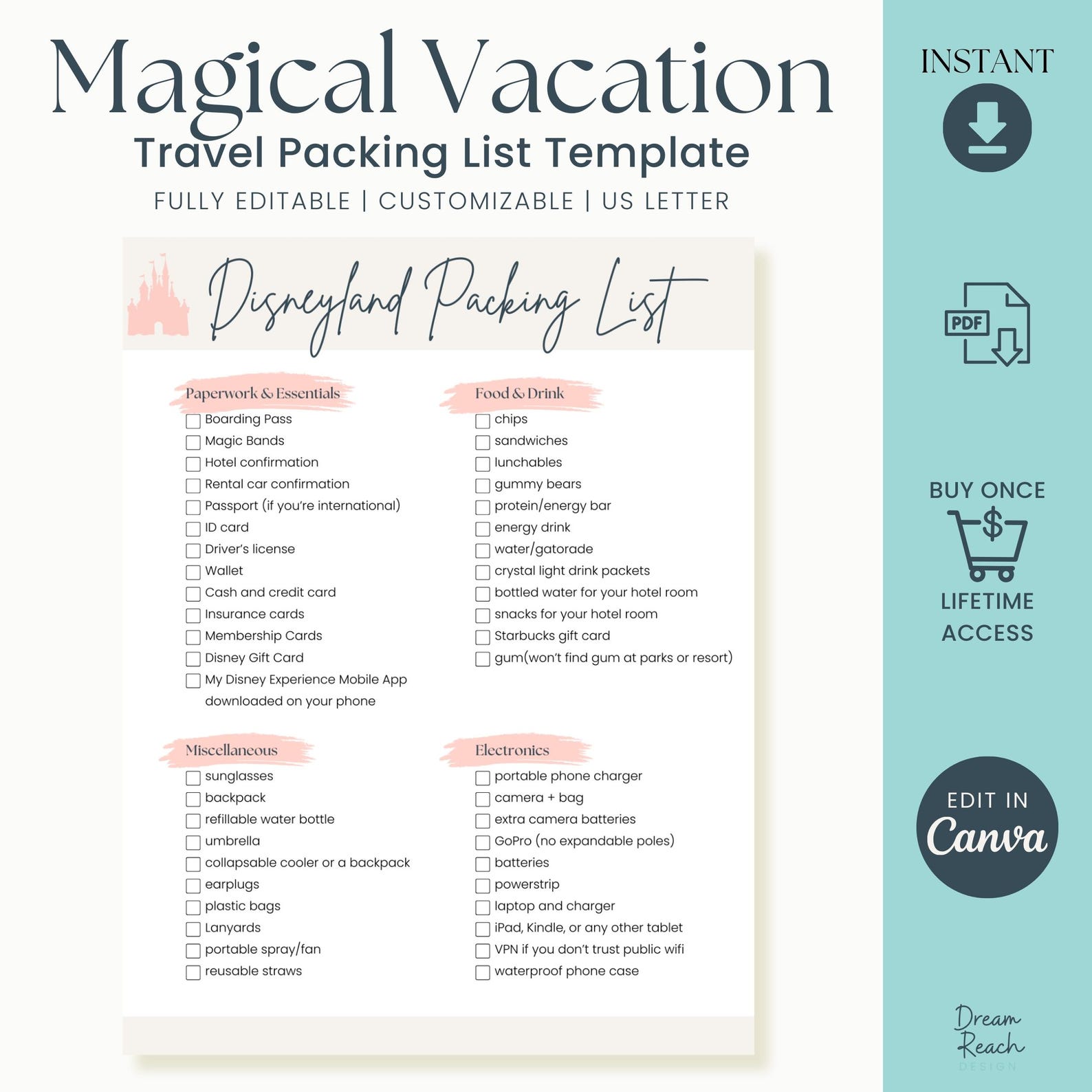 Theme Park Vacation Packing List Travel Template Packing List Planner ...