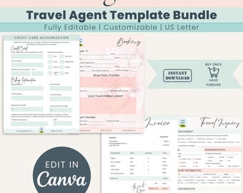 Travel Agent Forms Bundle  Travel Booking Form  Invoice  Credit Card Authorization  Travel Agent Forms   Travel Inquiry | Edit in Canva