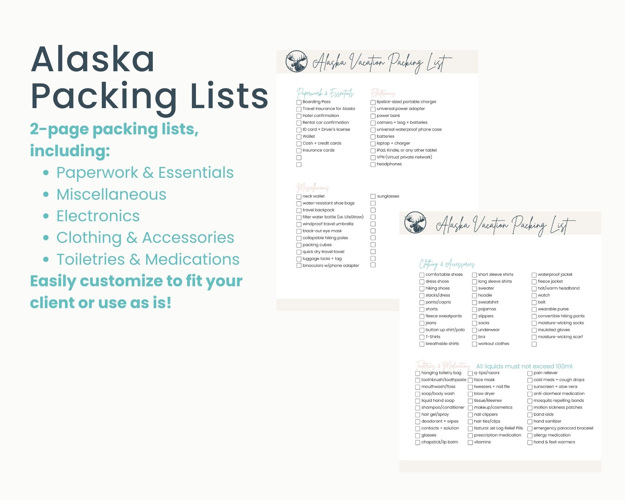 Repacking Bundle Design Packing List Template Bundle for Travel Agents Resort Honeymoon ...