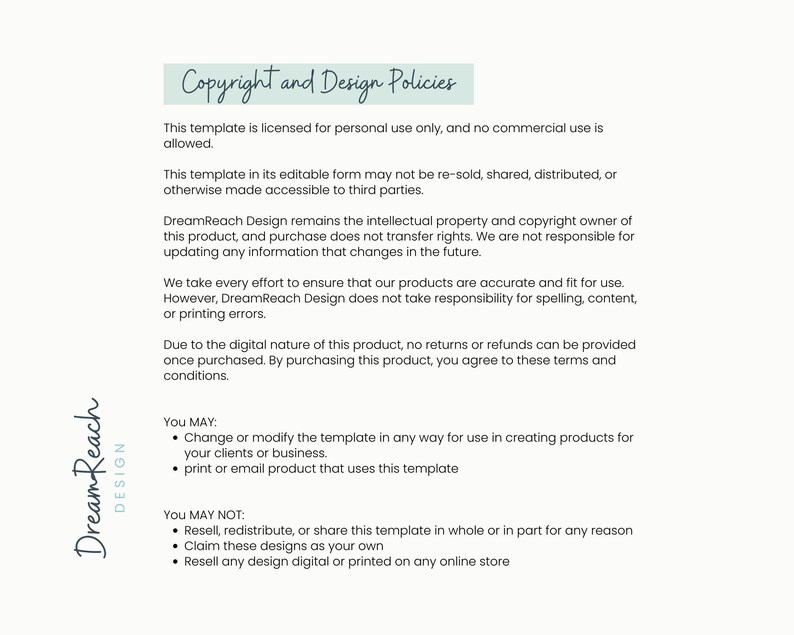 Pu&ograve; includere: Un documento che delinea le politiche di copyright e design per un modello. Il testo afferma che il modello &egrave; concesso in licenza solo per uso personale e non pu&ograve; essere rivenduto, condiviso o distribuito. Afferma inoltre che il creatore non &egrave; responsabile dell'aggiornamento delle informazioni che cambiano in futuro.