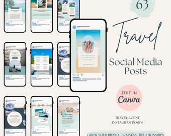 Resebyrå Instagram-inlägg Anpassningsbara flygblad för sociala medier Redigerbara Canva-resemallar Marknadsföringskit för semesterbyråer Resevarumärkesbyggande