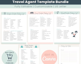 Packing List Template Bundle for Travel Agents Resort Honeymoon European Trip Cruise Alaska Vacation  Edit in Canva