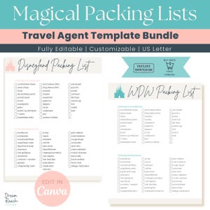 WDW Packing List Template Bundle for Travel Agents Customizable Park Lists in California Vacation Orlando Theme Park Vacation Organization