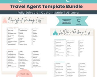 WDW Packing List Template Bundle for Travel Agents Customizable Park Lists in California Vacation Orlando Theme Park Vacation Organization