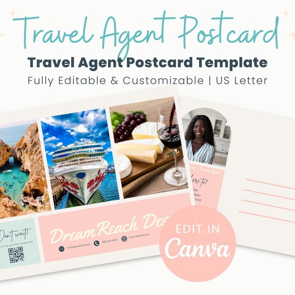 Postcard Template for Travel Agents  | Personalized Postcard | Edit in Canva | Instant Download | Travel Agency Postcard