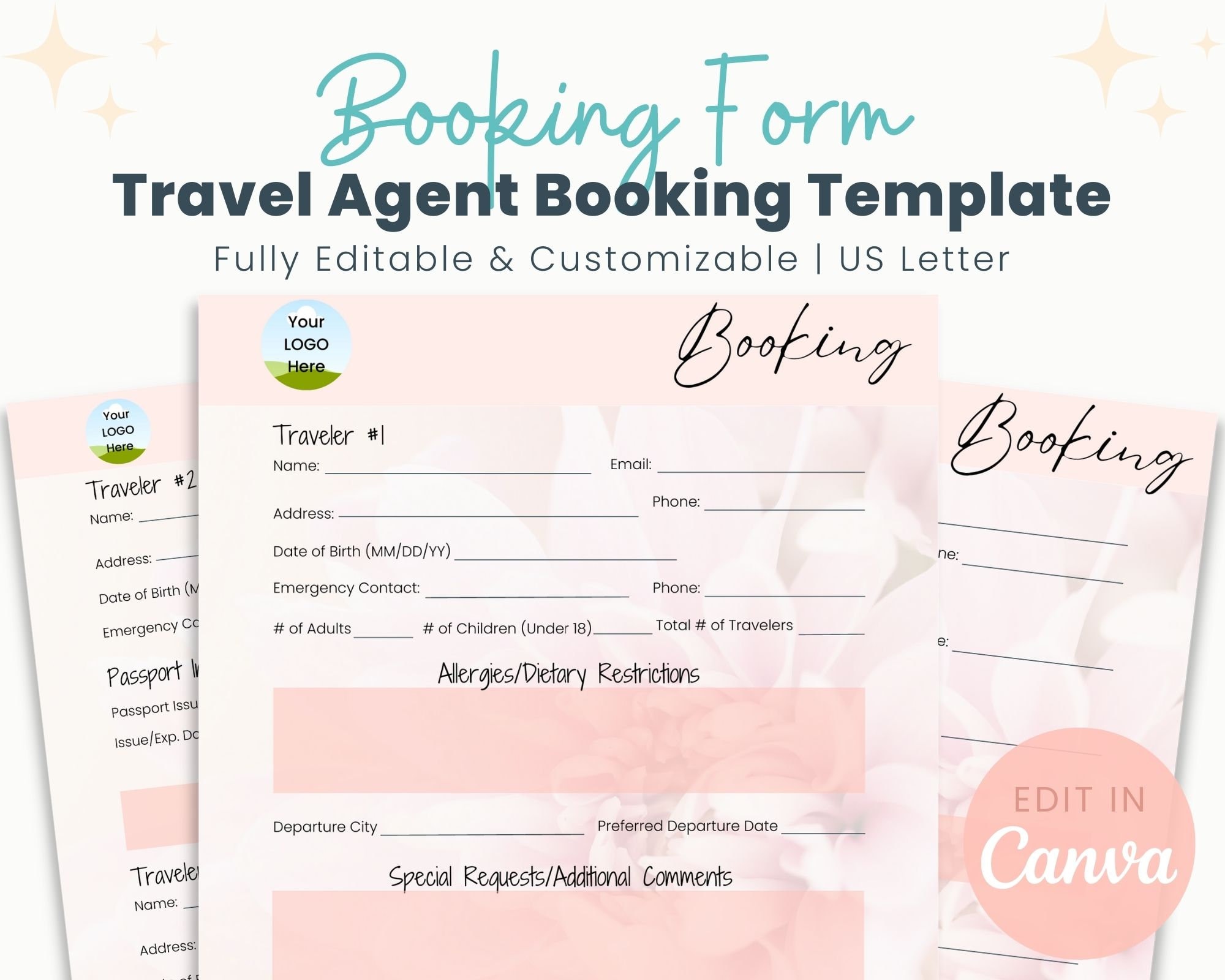 travel-booking-template-for-travel-agents-travel-booking-form-travel-agent-forms-travel-agent-templates-edit-in-canva-etsy