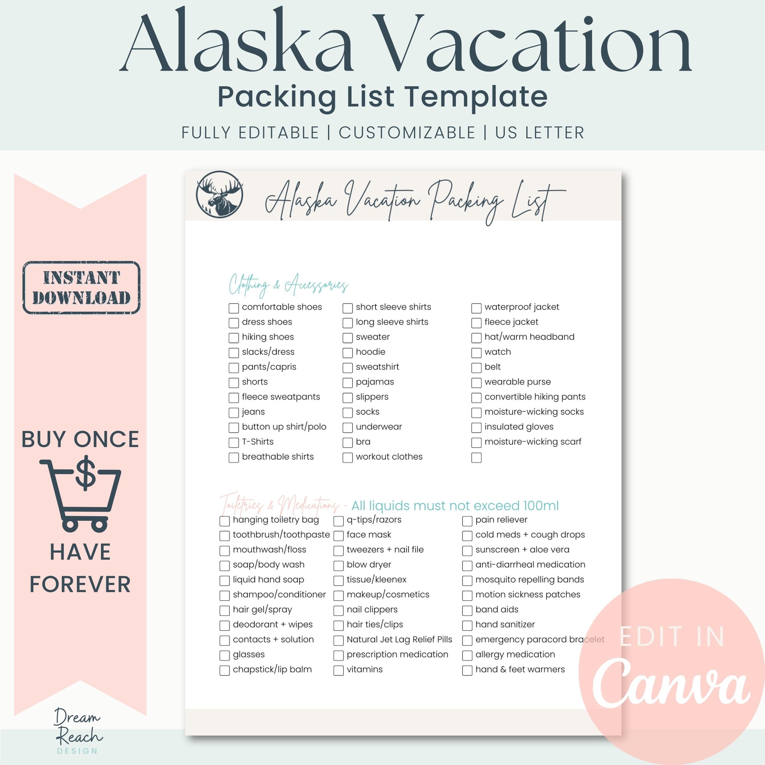 Alaska Vacation Packing List Template for Travel Agents All-inclusive ...