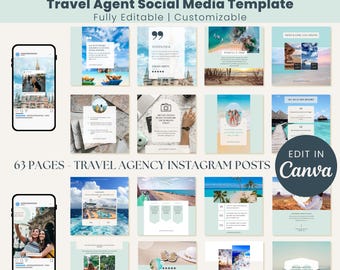 Instagrammallar för agenter Redigerbart kit för sociala medier Mallar för resebyrå Canva-mallar för semester Instagram-inlägg Redigerbart varumärkesbyggande för semester