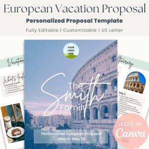 Personalized European Vacation Proposal Template for Travel Agents  European Vacation  Rome, Italy  Edit in Canva  Instant Download