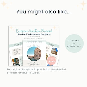 Pu&ograve; includere: Un modello digitale per una proposta di vacanza in Europa. Il modello presenta una foto del Colosseo a Roma, Italia, e il testo "Roma, Italia". Il modello &egrave; completamente modificabile e personalizzabile, e include una lettera americana e una proposta europea personalizzata.