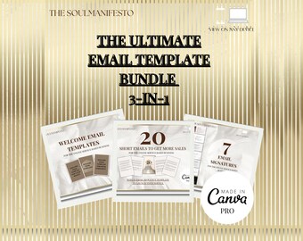 The Ultimate Email template bundle, 20 short email templates to get more sales, Welcome email templates, 7 Email signature templates, Canva