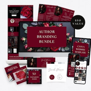 Autoren-Vorlagen-Bundle, Canva Website, Fantasy Romanze, Landing Page, Logo-Design, Instagram Templates, QR-Code Visitenkarte, Profil