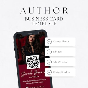 Romanze Autor Visitenkarte mit QR Code, Writer Business Branding, Printable Visitenkarte, Canva Template