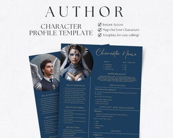 Romance Author Character Profile Template, Novel Outline (Canva PDF)