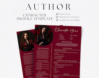Author Character Profile Template, Novel Writing Worksheet (Canva PDF)
