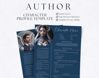 Author Character Profile Template, Novel Writing Worksheet (Canva PDF)