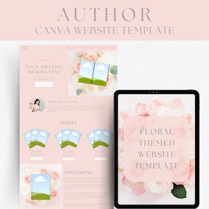 Canva Website Template For Authors, Website Design, Fantasy Romance, Feminine, Landing Page Template, Canva Sales Page, Blush