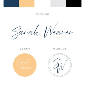 May include: A logo design for Sarah Weaver, Author. The main logo features the name "Sarah Weaver" in a handwritten script font with the word "Author" in a smaller font below. The alternate logo is a circle with the name "Sarah Weaver" in a handwritten script font. The watermark is a circle with the initials "SW" in a handwritten script font.